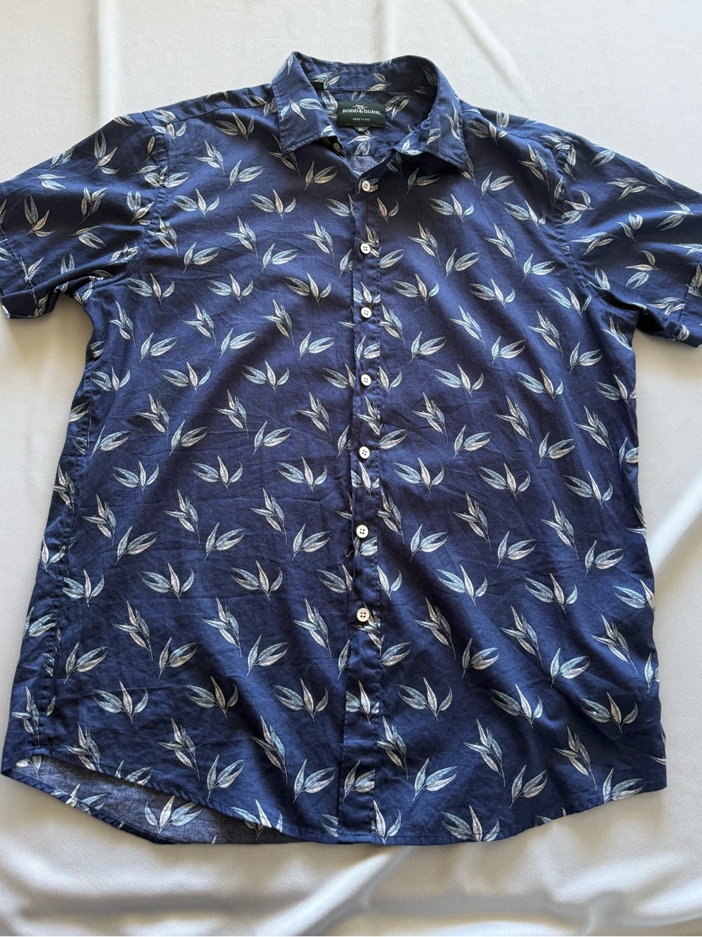 Rodd & Gunn Blue Botanical Leaf Print Sport Shirt XL